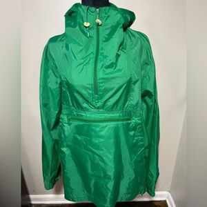 Vintage Lands End Anorak Jacket women Green Nylon Hooded Lightweight large